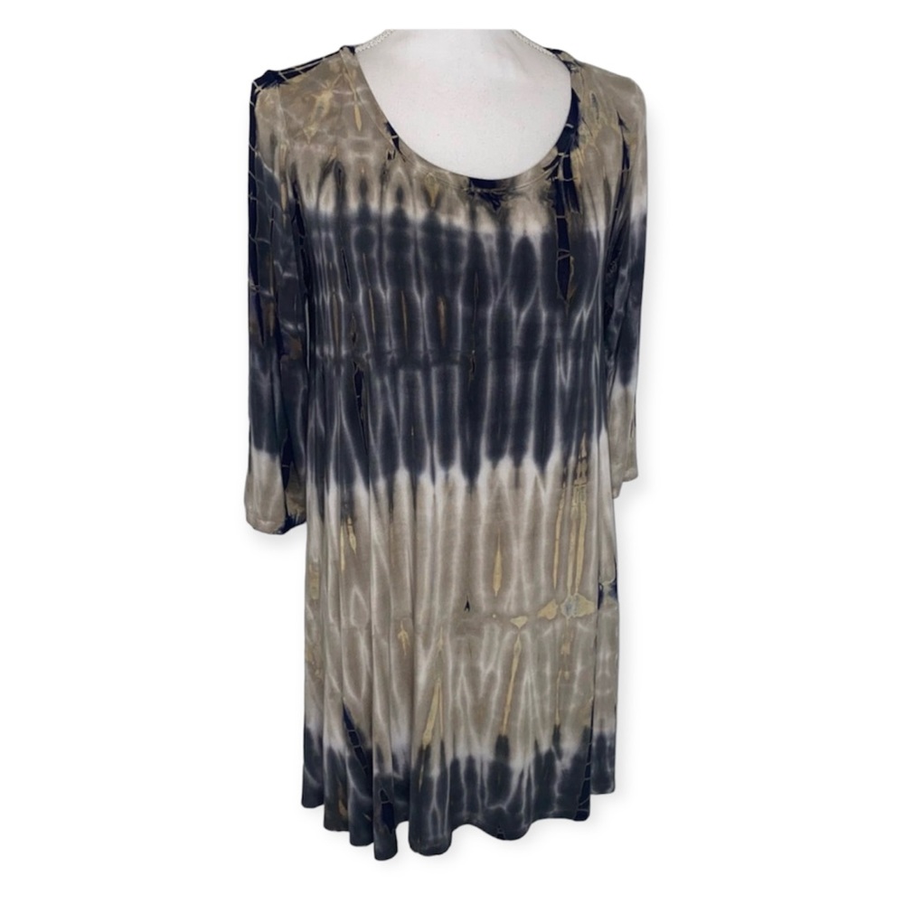 Tie dye stretch knit 3/4 sleeve tunic dress S